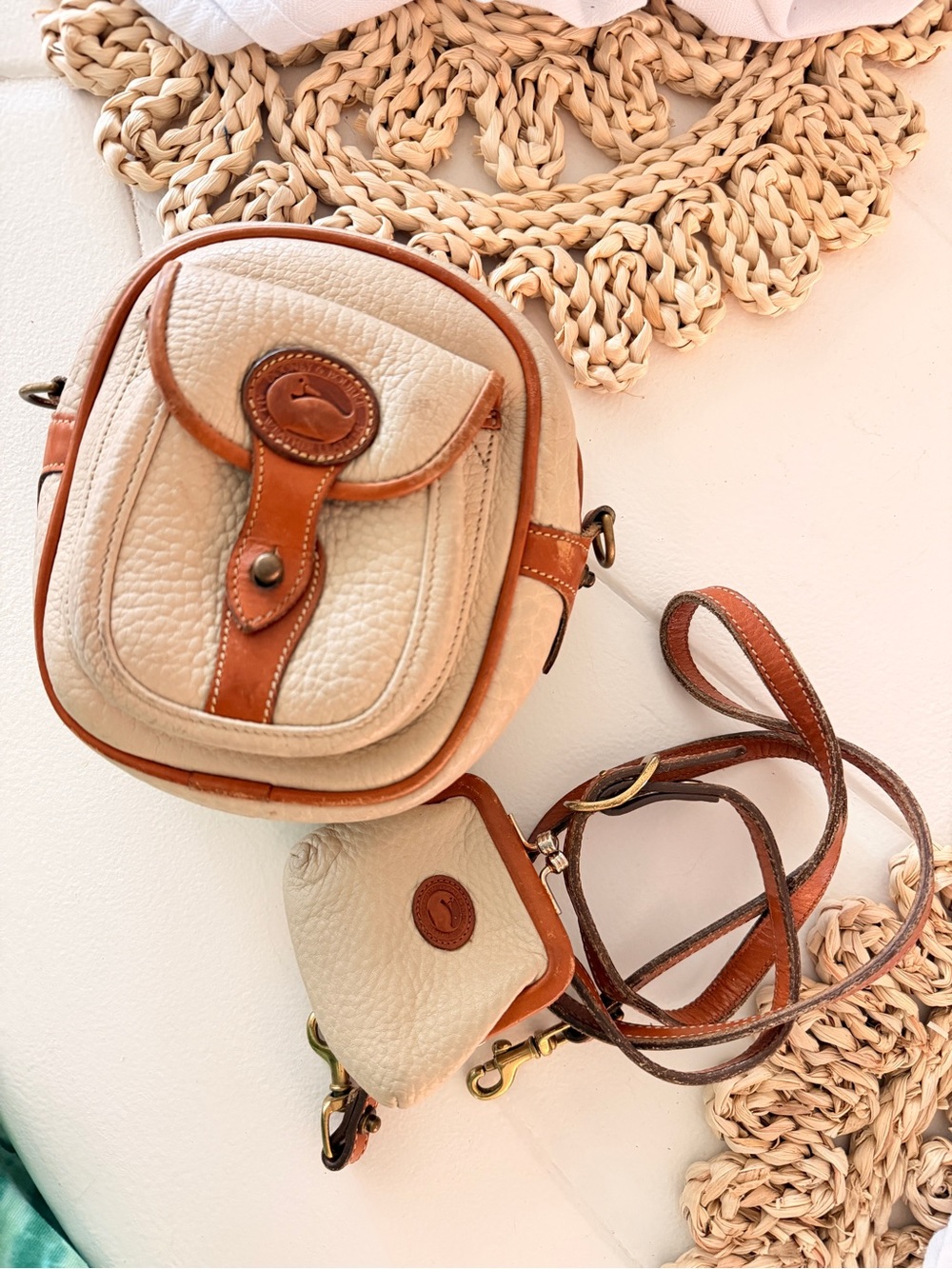 Dooney & Bourke Cream and Tan Pebbled Leather Crossbody with Coin Pouch